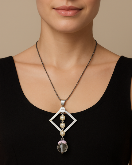 Modern Geometric Necklace with Lilac Accent
