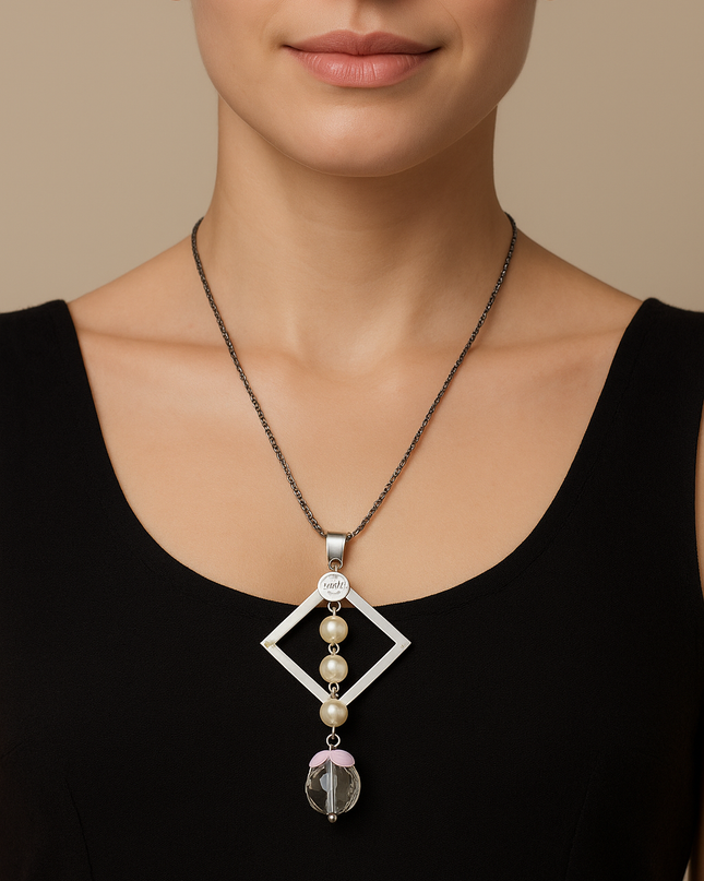 Modern Geometric Necklace with Lilac Accent