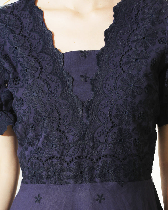 Blue Hakoba Embroidered Cotton Dress for Women