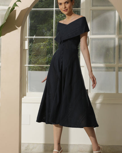 BLUE COTTON OFF SHOULDER DRESS