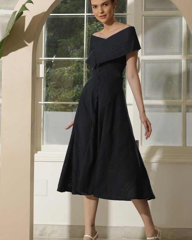 BLUE COTTON OFF SHOULDER DRESS
