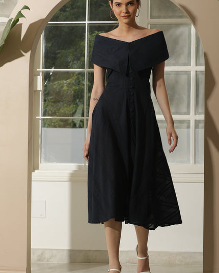 BLUE COTTON OFF SHOULDER DRESS