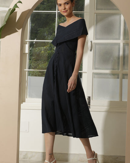 BLUE COTTON OFF SHOULDER DRESS