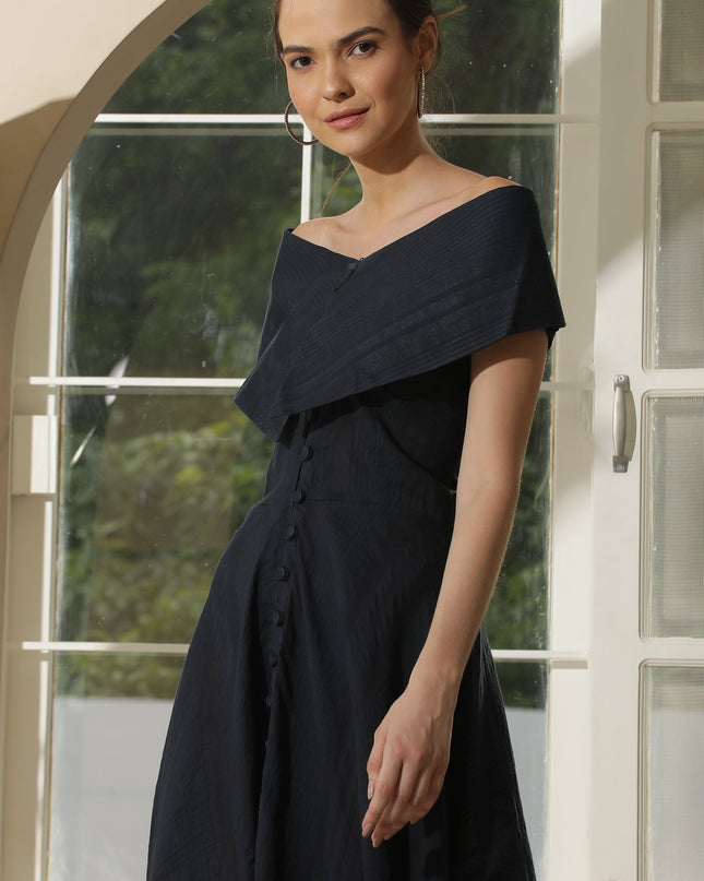 BLUE COTTON OFF SHOULDER DRESS