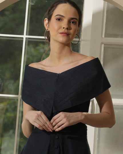 BLUE COTTON OFF SHOULDER DRESS