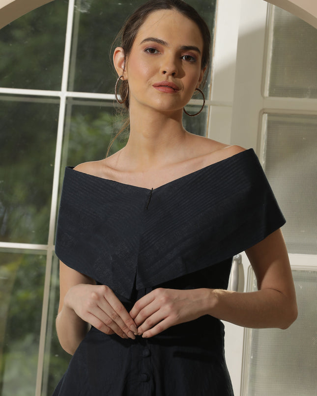 BLUE COTTON OFF SHOULDER DRESS