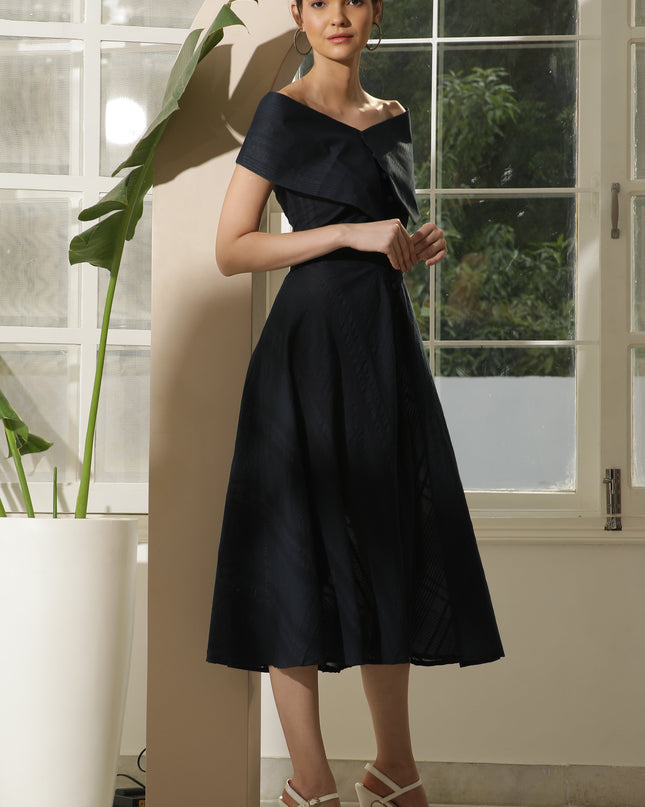 BLUE COTTON OFF SHOULDER DRESS