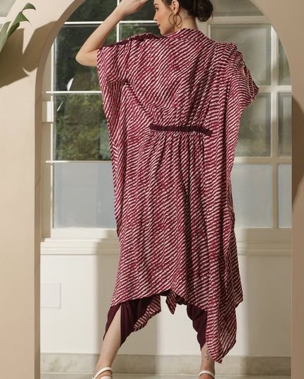 Wine Indo Western Kaftan Jumpsuit with Jacket