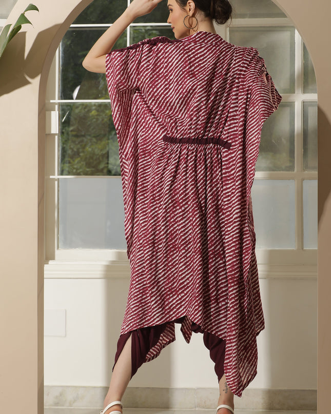 Wine Indo Western Kaftan Jumpsuit with Jacket