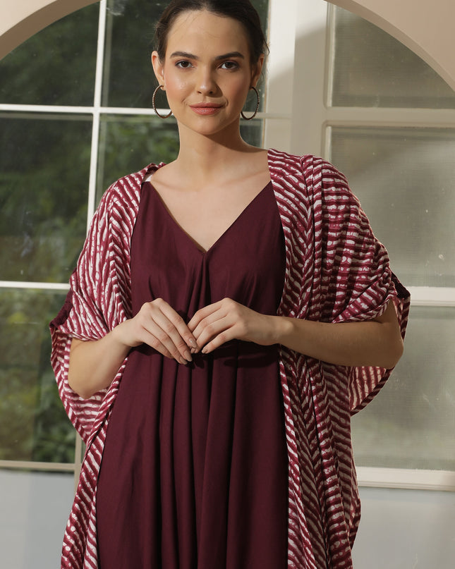 Wine Indo Western Kaftan Jumpsuit with Jacket