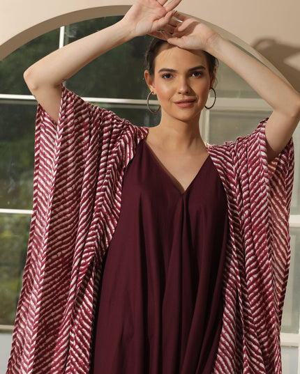 Wine Indo Western Kaftan Jumpsuit with Jacket