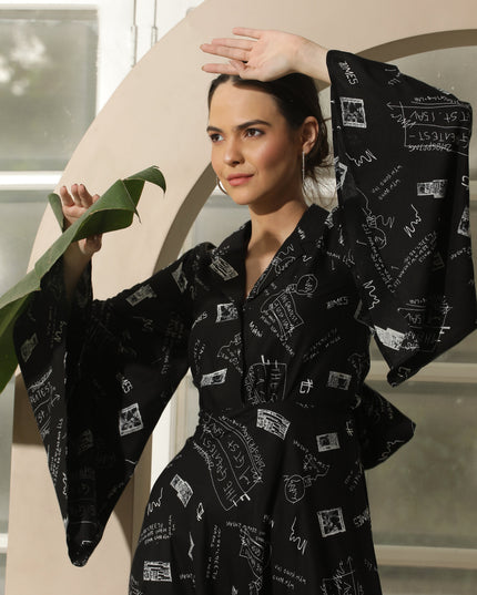 Black Fit & Flare Alphabet Print Dress