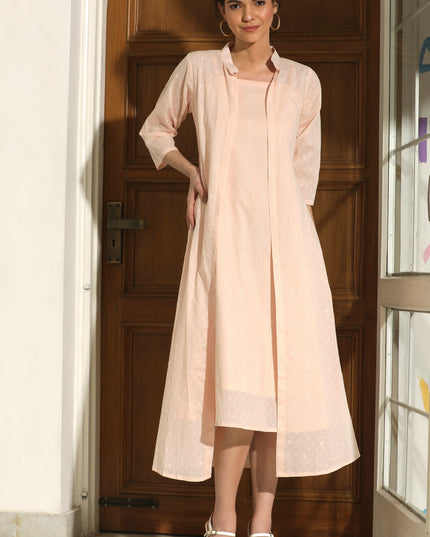 Elegant Peach Jacket Dress Set for Women