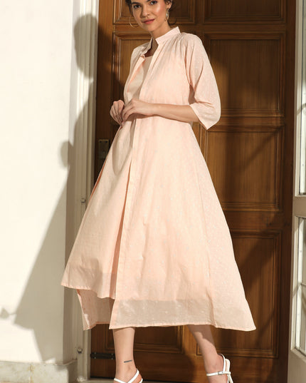 Elegant Peach Jacket Dress Set for Women
