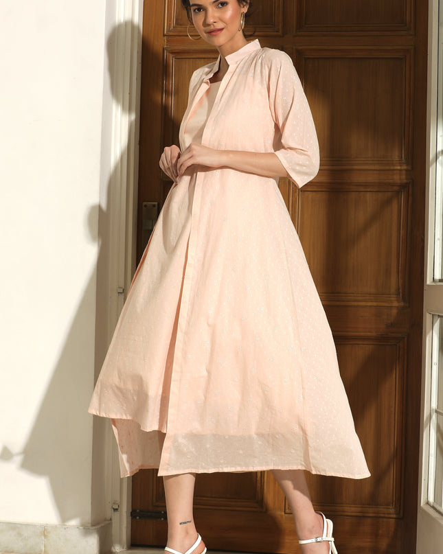 Elegant Peach Jacket Dress Set for Women