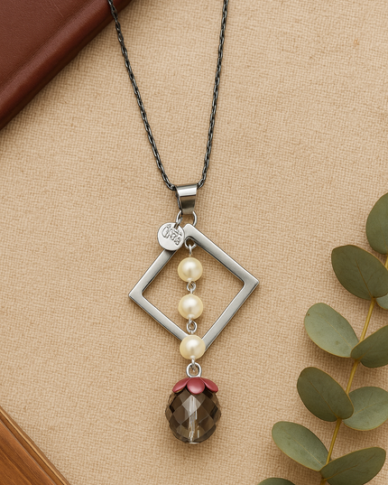 Modern Geometric Necklace with Maroon Accent