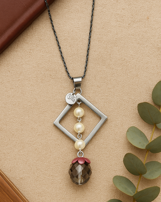 Modern Geometric Necklace with Maroon Accent