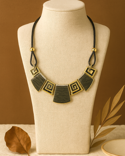 Black Terracotta Ethnic Statement Necklace