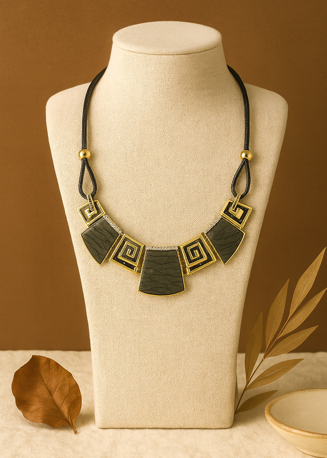 Black Terracotta Ethnic Statement Necklace