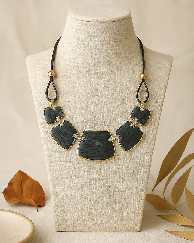 Textured Charcoal Panel Necklace with Rustic Finish