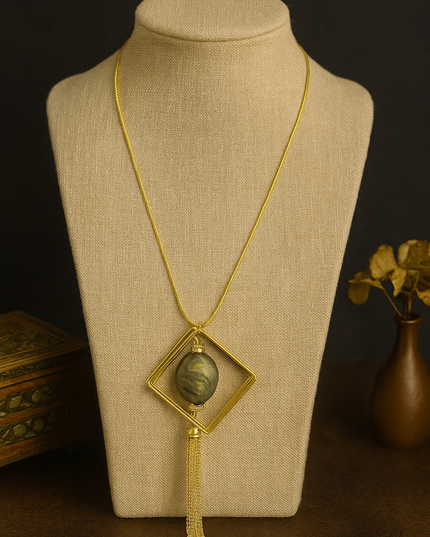 Green Bead Geometric Statement Necklace
