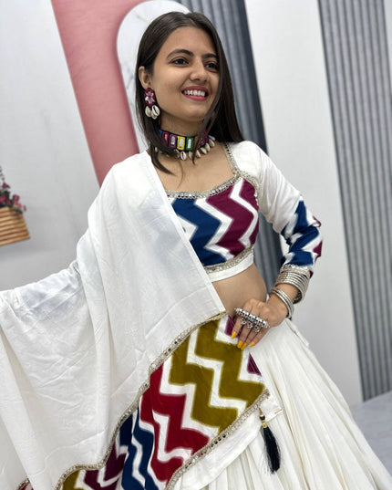 Fashion Dream Women White Pure Cotton Lehenga