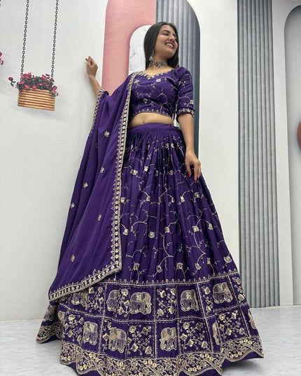 Fashion Dream Women Purple crepe Silk Lehenga