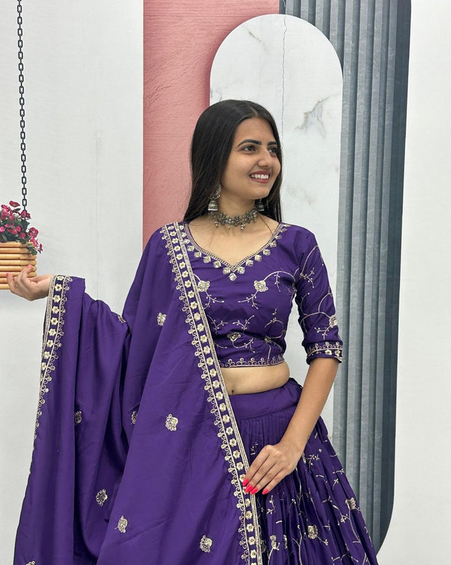Fashion Dream Women Purple crepe Silk Lehenga