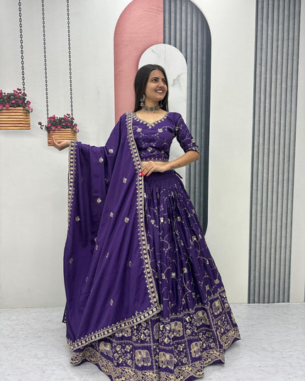 Fashion Dream Women Purple crepe Silk Lehenga