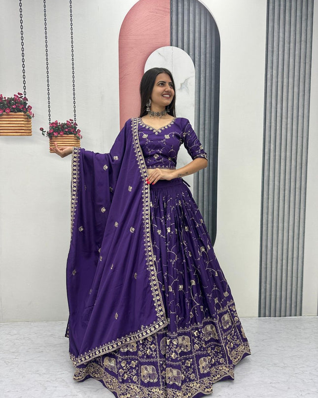 Fashion Dream Women Purple crepe Silk Lehenga