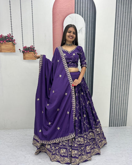 Fashion Dream Women Purple crepe Silk Lehenga