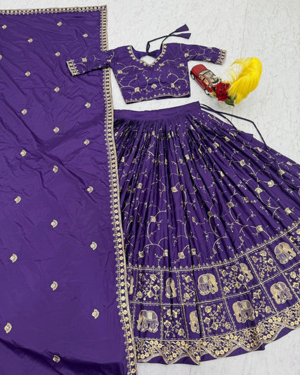 Fashion Dream Women Purple crepe Silk Lehenga