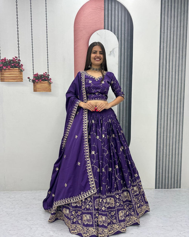 Fashion Dream Women Purple crepe Silk Lehenga