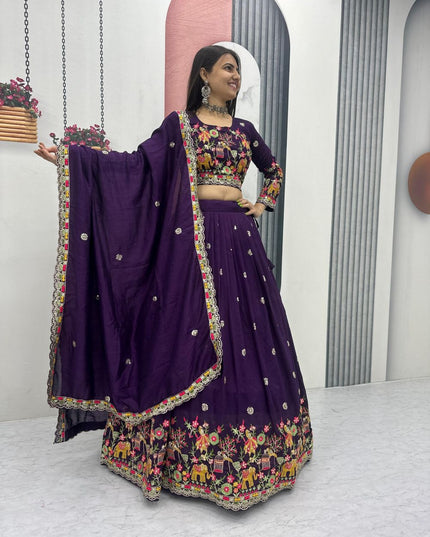Fashion Dream Women Purple Chinon Lehenga