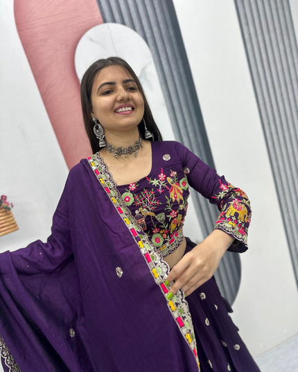 Fashion Dream Women Purple Chinon Lehenga
