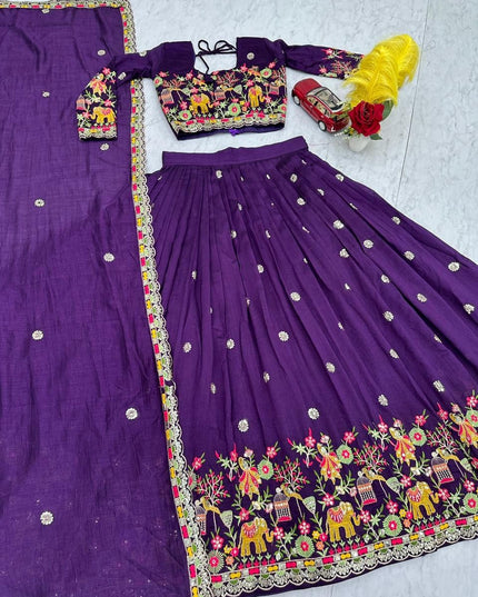 Fashion Dream Women Purple Chinon Lehenga