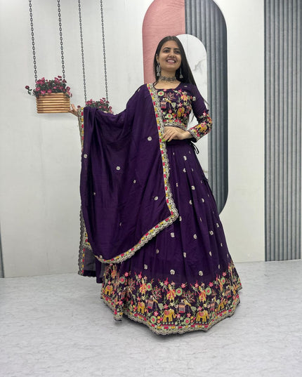 Fashion Dream Women Purple Chinon Lehenga