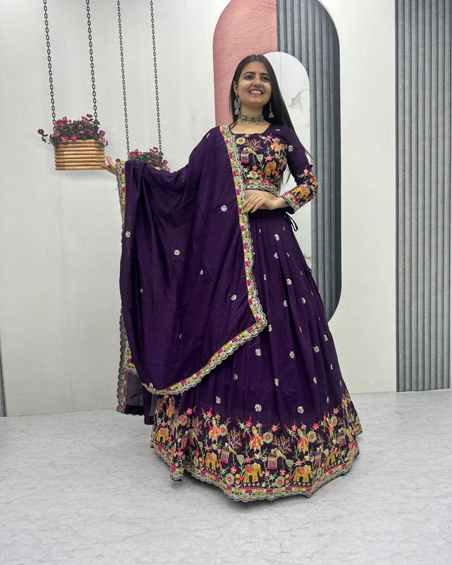 Fashion Dream Women Purple Chinon Lehenga