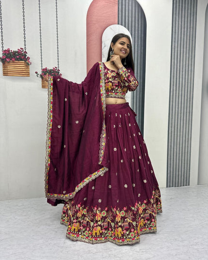 Fashion Dream Women Wine Chinon Lehenga