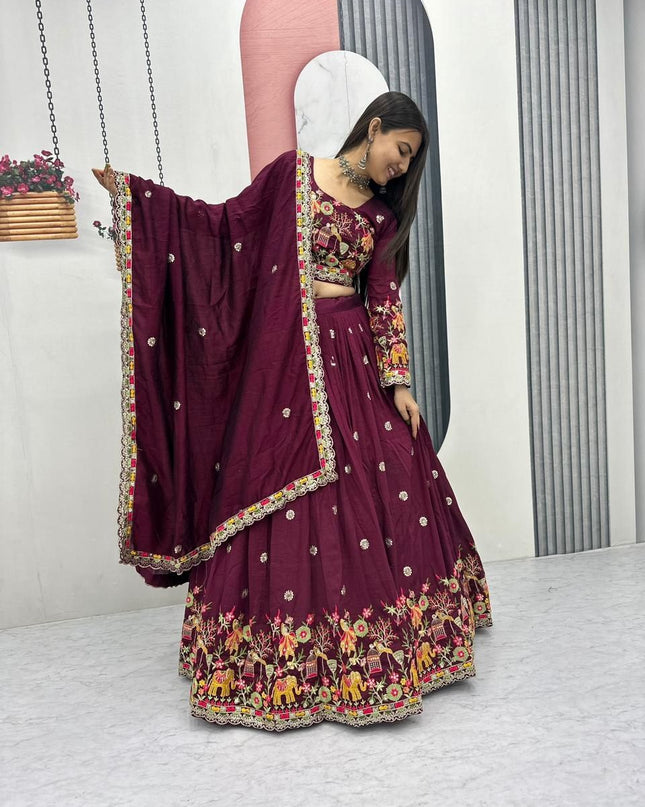 Fashion Dream Women Wine Chinon Lehenga