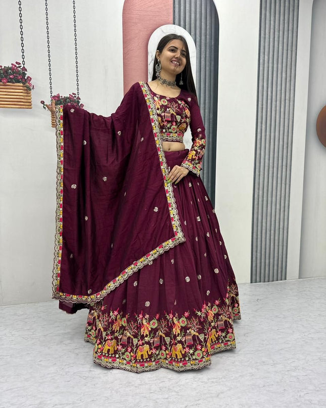 Fashion Dream Women Wine Chinon Lehenga