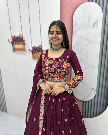 Fashion Dream Women Wine Chinon Lehenga