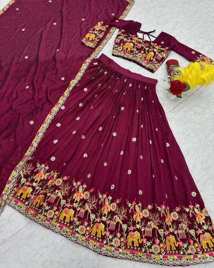 Fashion Dream Women Wine Chinon Lehenga