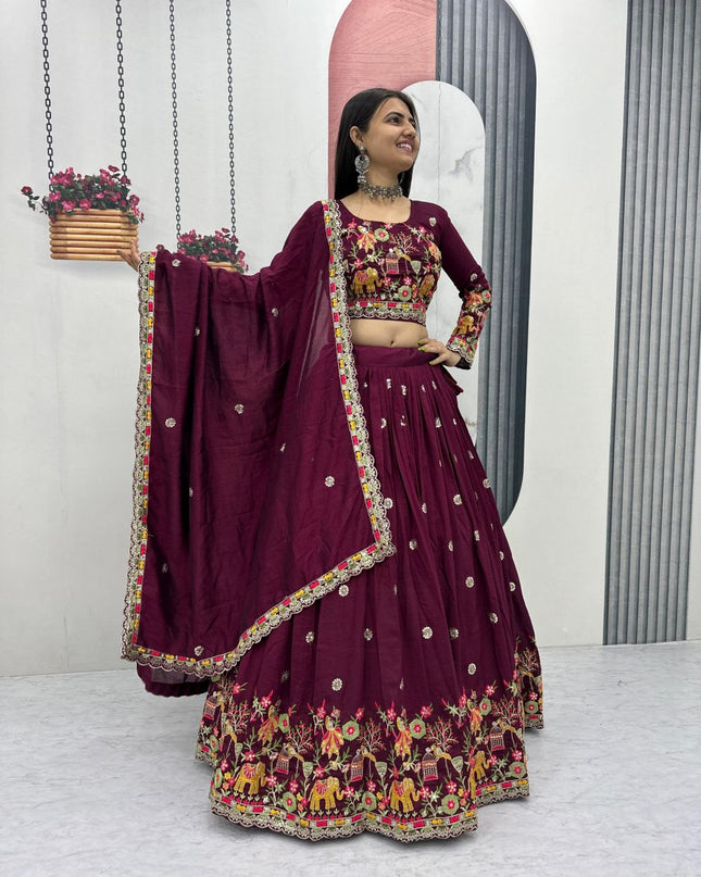 Fashion Dream Women Wine Chinon Lehenga