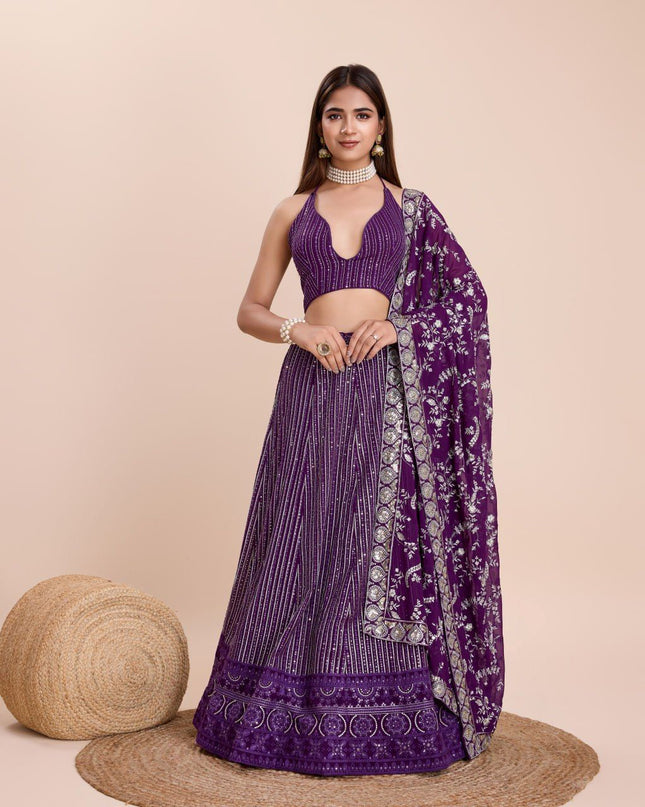 Fashion Dream Women Purple Heavy Fox Georgette Lehenga