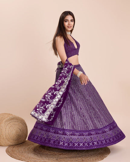 Fashion Dream Women Purple Heavy Fox Georgette Lehenga