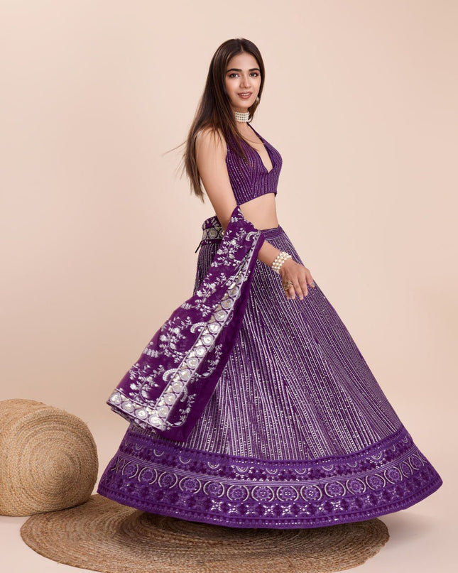 Fashion Dream Women Purple Heavy Fox Georgette Lehenga