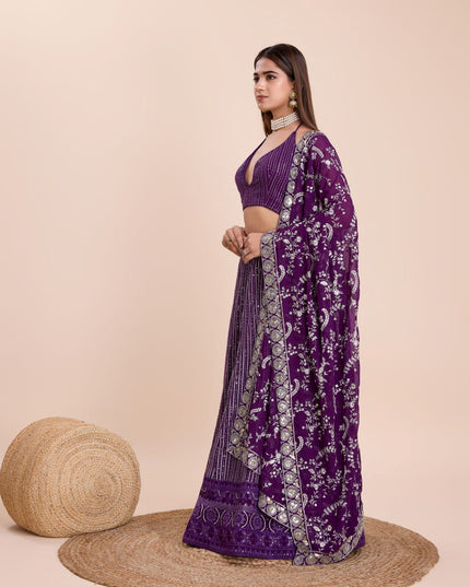 Fashion Dream Women Purple Heavy Fox Georgette Lehenga