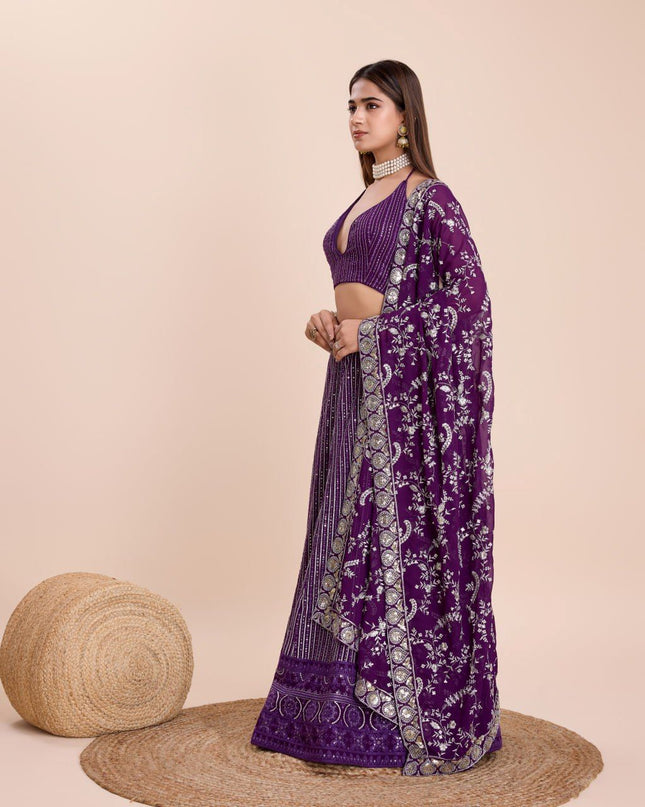 Fashion Dream Women Purple Heavy Fox Georgette Lehenga