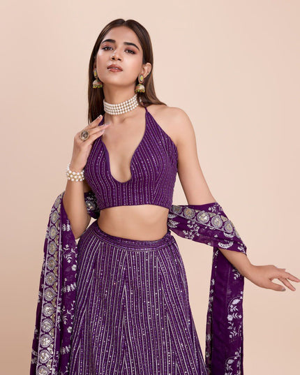 Fashion Dream Women Purple Heavy Fox Georgette Lehenga